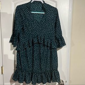 Green ruffle midi dress